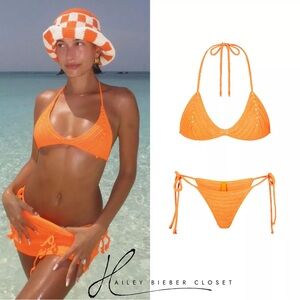 ASO Hailey Bieber NWT Skims Crochet Orange Bikini Women’s Small Medium